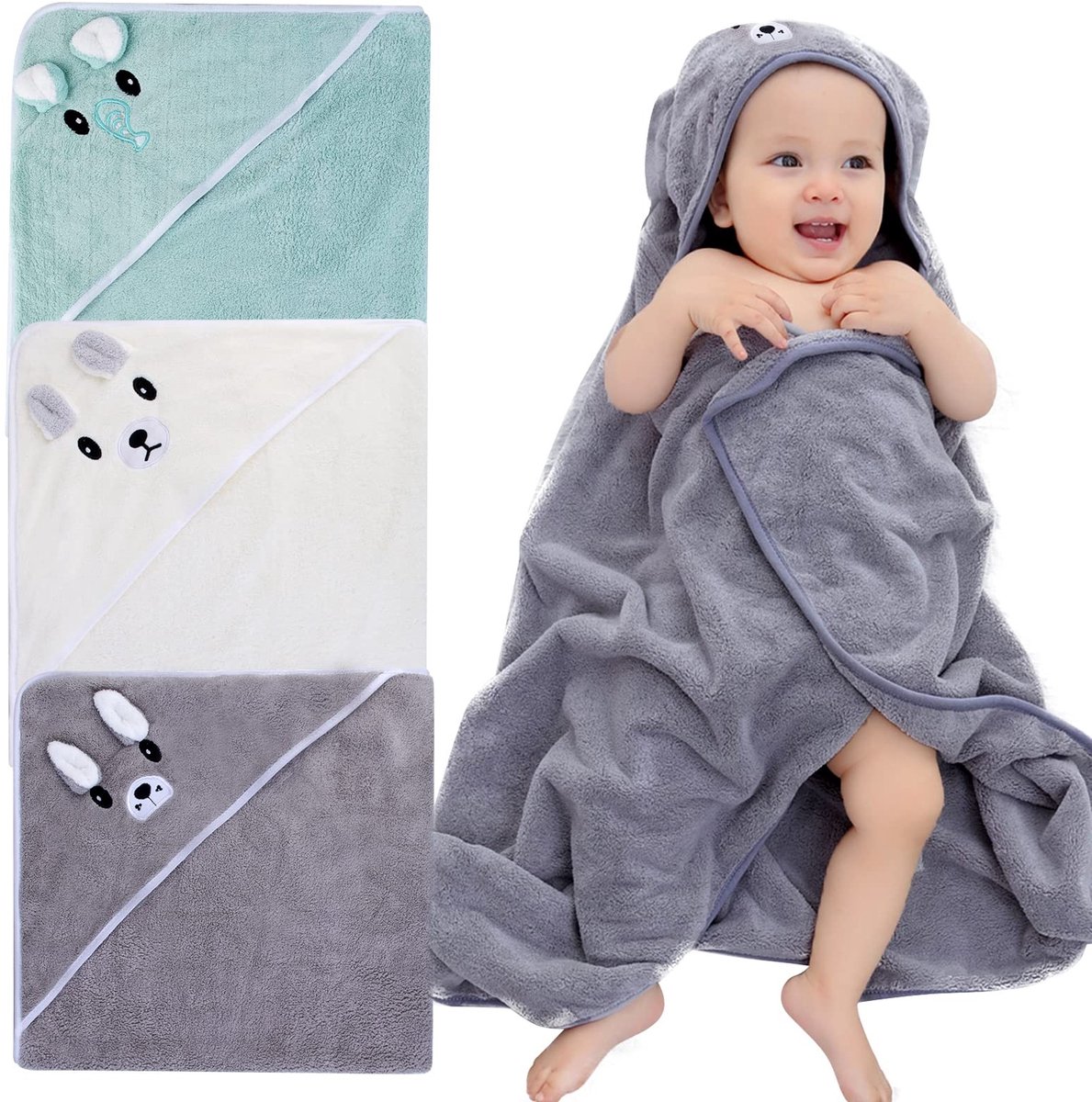Omgoods - Baby Badcape met Capuchon - Set van 3 Bamboe Hydrofiel Handdoeken 80x80cm