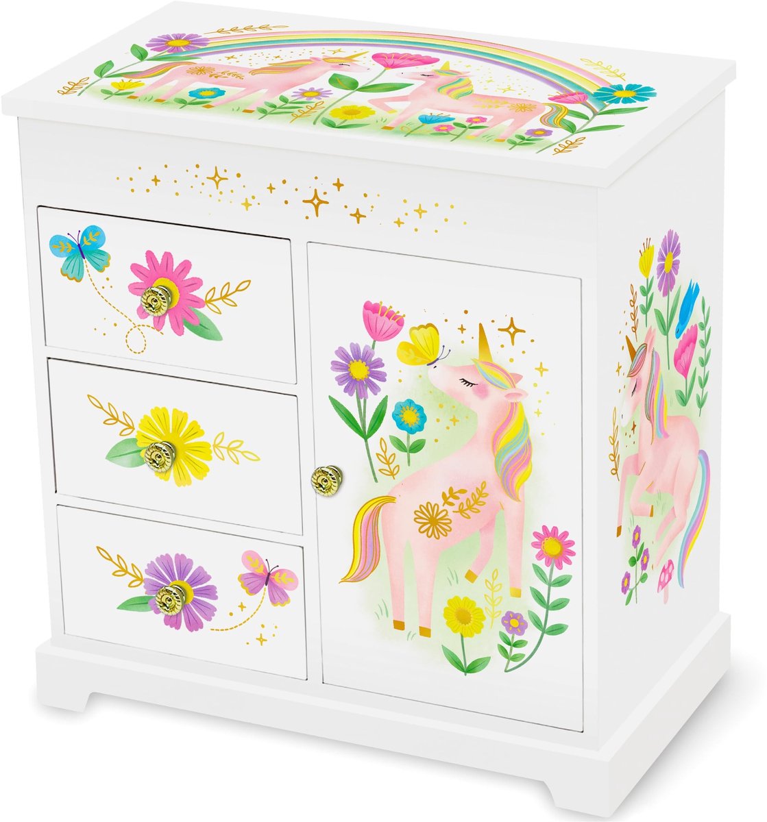 Omgoods- Sieradendoos Muzikaal - Sieradendoos voor Meisjes - Juwelendoosje - Prinses - 22,9 x 12,7 x 23,5 cm - Stevig Grenen Vezelplaat - Juwelendoos