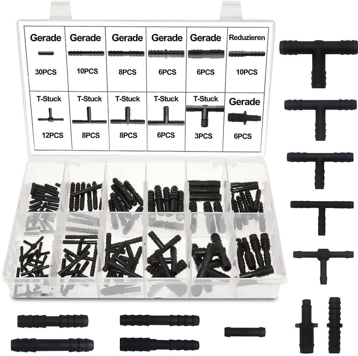 Omgoods - 113-Delig Assortiment Zwarte Slangkoppelingen