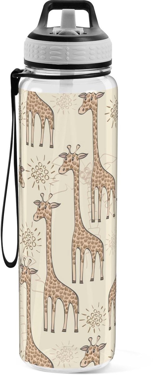 Omgoods - Schattige Giraffe Tritan Drinkfles met Rietje - 1000 ml BPA-vrij