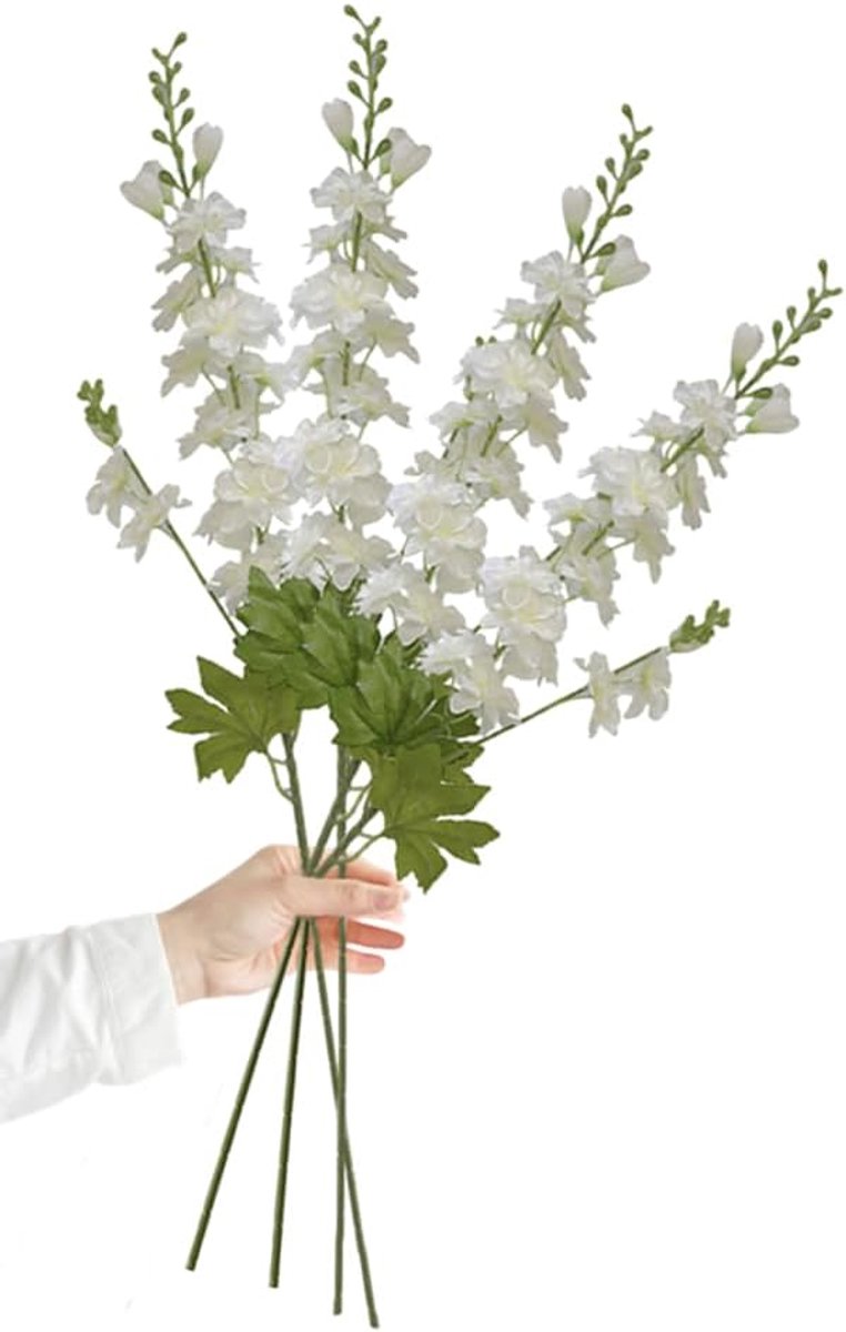 SnelShoppen - 4 Stuks Lange Steel Kunstbloemen Delphinium 84cm - Witte Zijde Bloemen voor Vaas - Perfect voor Thuis, Kantoor, Bruiloften en Tafeldecor