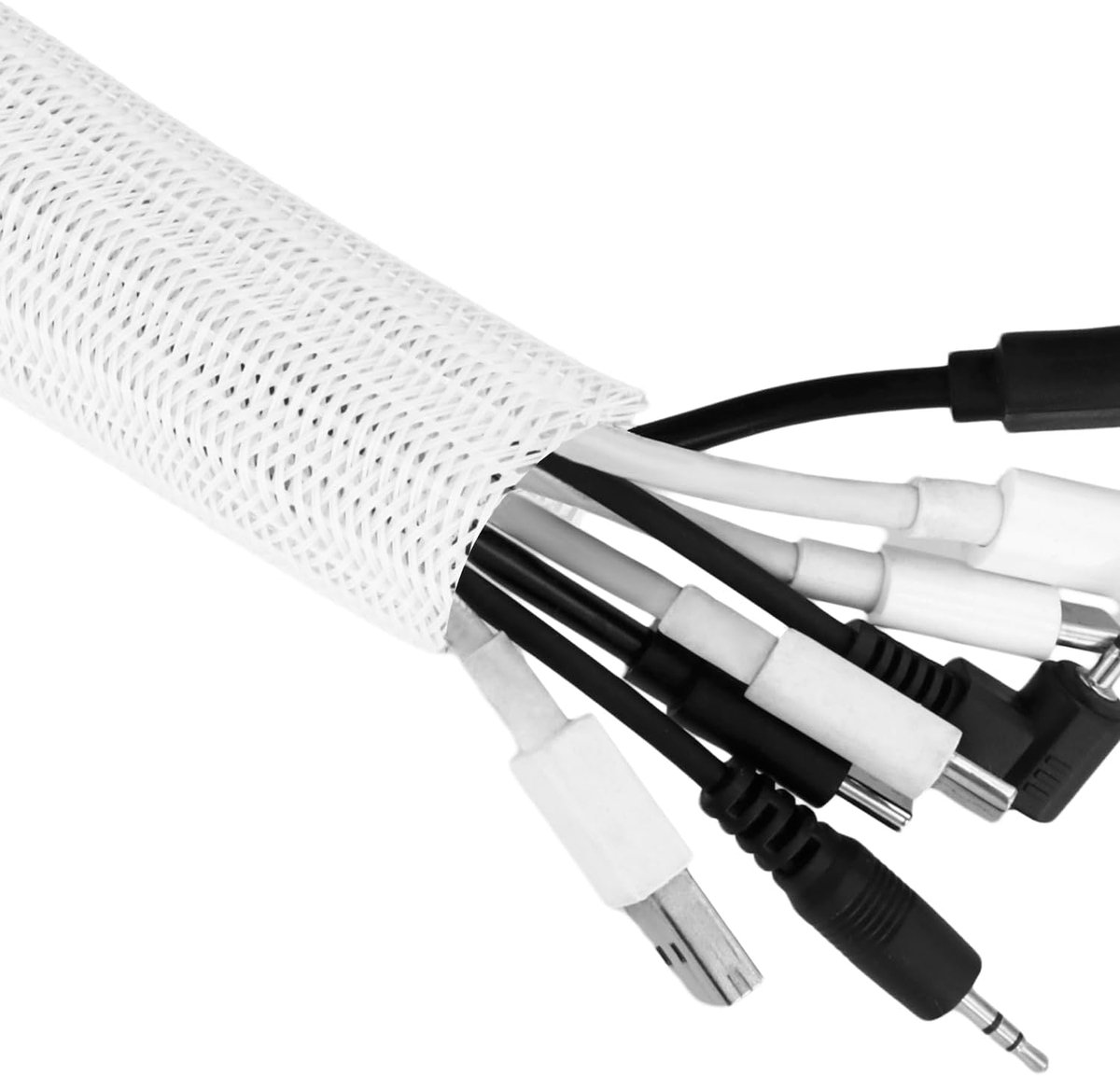 SnelShoppen - Kabelslang 2m, 25-39mm Zelfrollende Gevlochten Kabelbescherming, Kabelbeheer Wit voor Bureau, TV, Computer