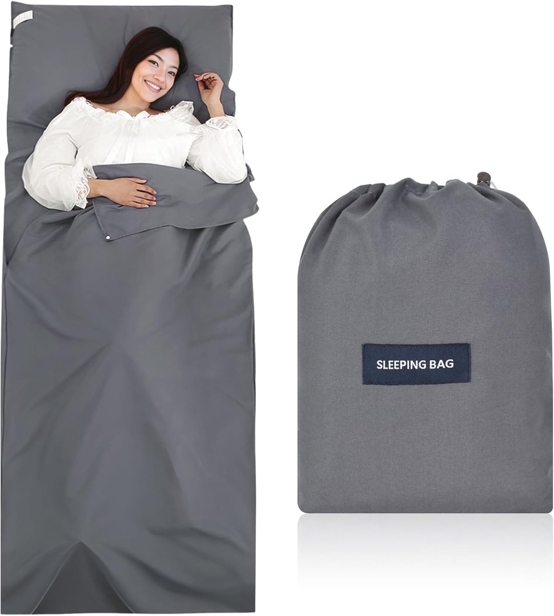 SnelShoppen - Slaapzak 90cm x 220cm, Compacte Microfiber Slaapzak met Extra Kussencompartiment, Ultralichte Reis Slaapzak voor Volwassenen, Hostels, W