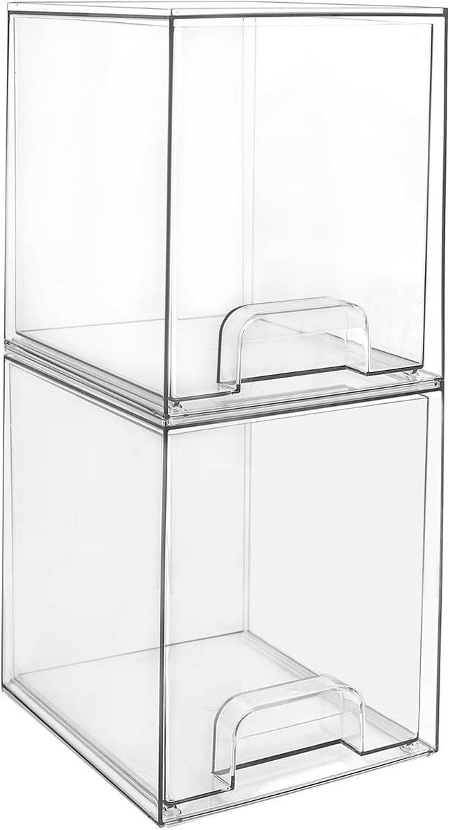 SnelShoppen - Stapelbare Makeup Organizer Acryl Transparant | Transparante acryl lades met handvatten voor cosmetica en make-up | Minimalistisch ontwe