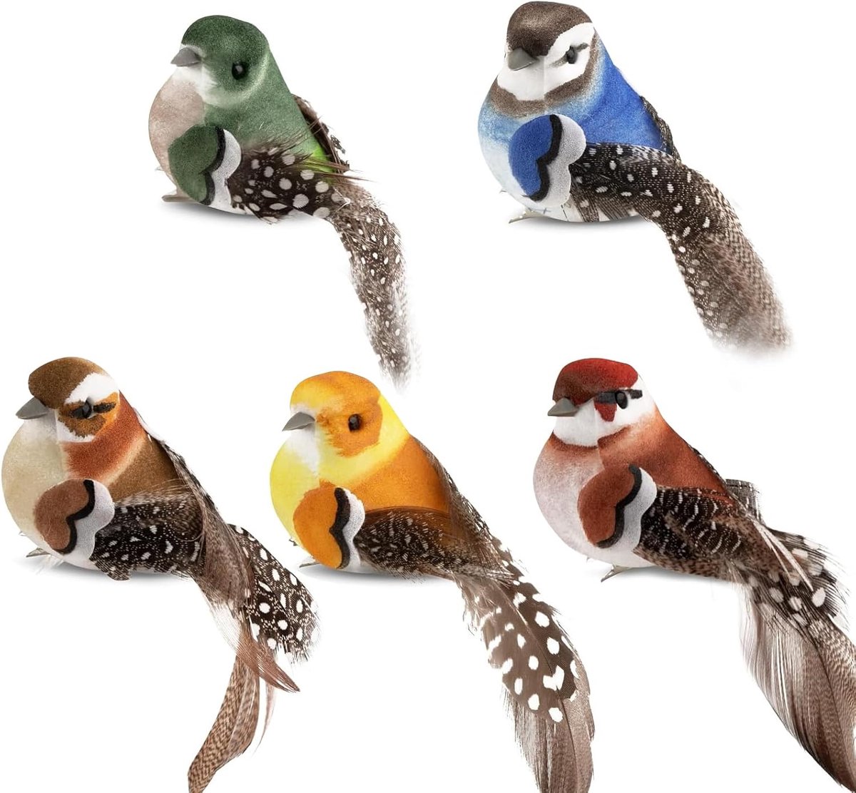 SnelShoppen - Set van 5 Decoratieve Kunstvogels met Clip, Realistische Kleine Nepvogels met Veertjes voor Tuin Decoratie, Kerst, DIY Feest
