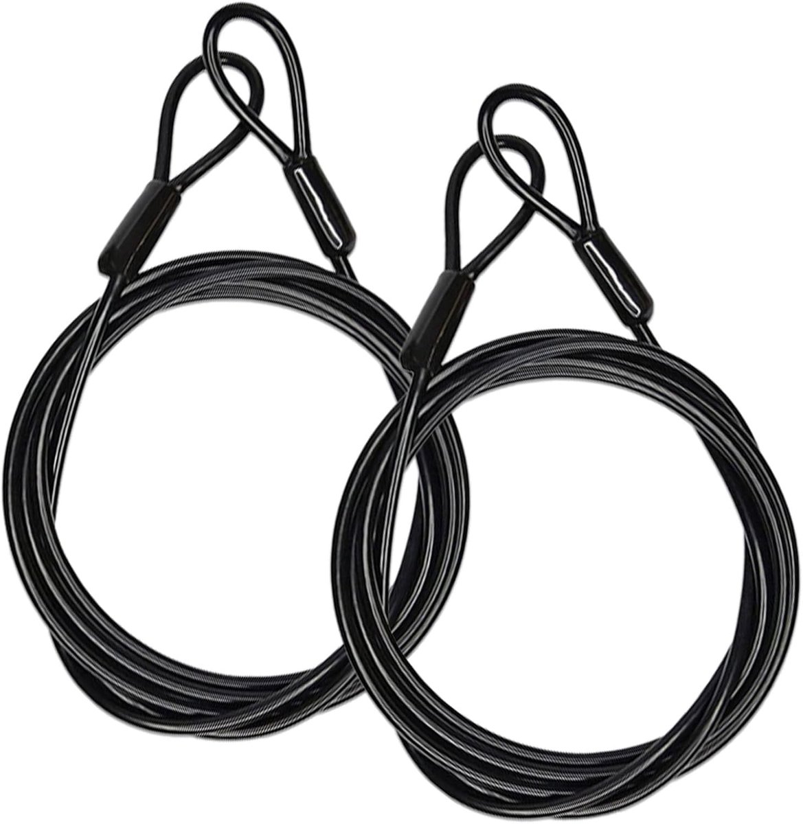 SnelShoppen - Loopkabel met Oogjes, 2 m Lang, 4 mm Dikte, Kunststof Coating voor Fietsen, Kabelsloten, Trailers (2 Stuks, Zwart)