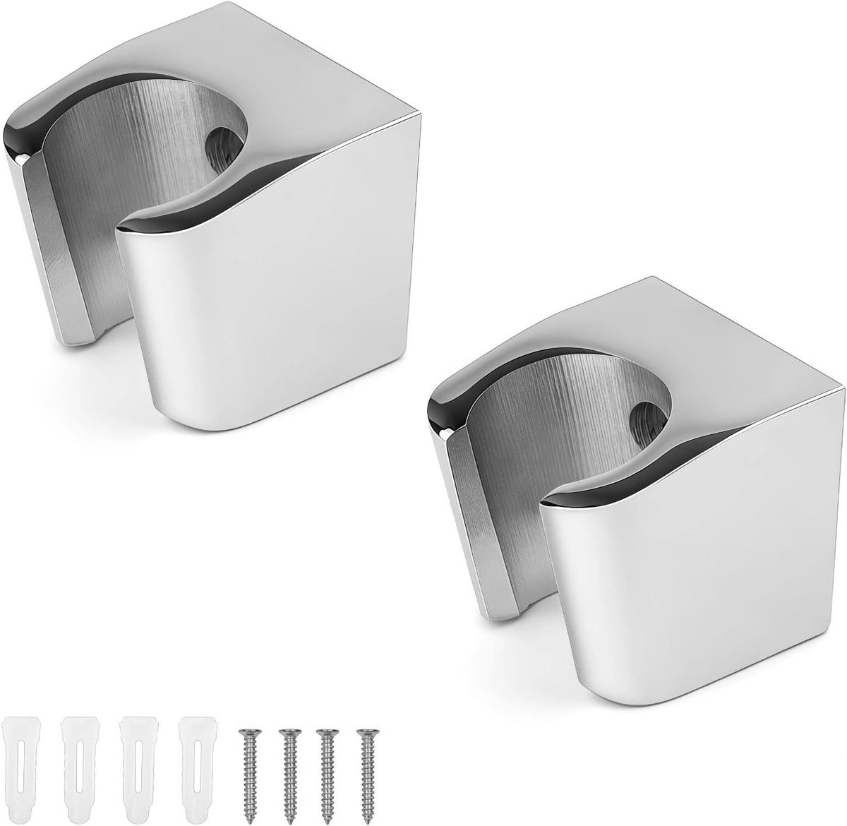 Pack of 2 zinc alloy shower head holders - practical hand shower holder, silver, shower head holder with screws, small - ShopVlot