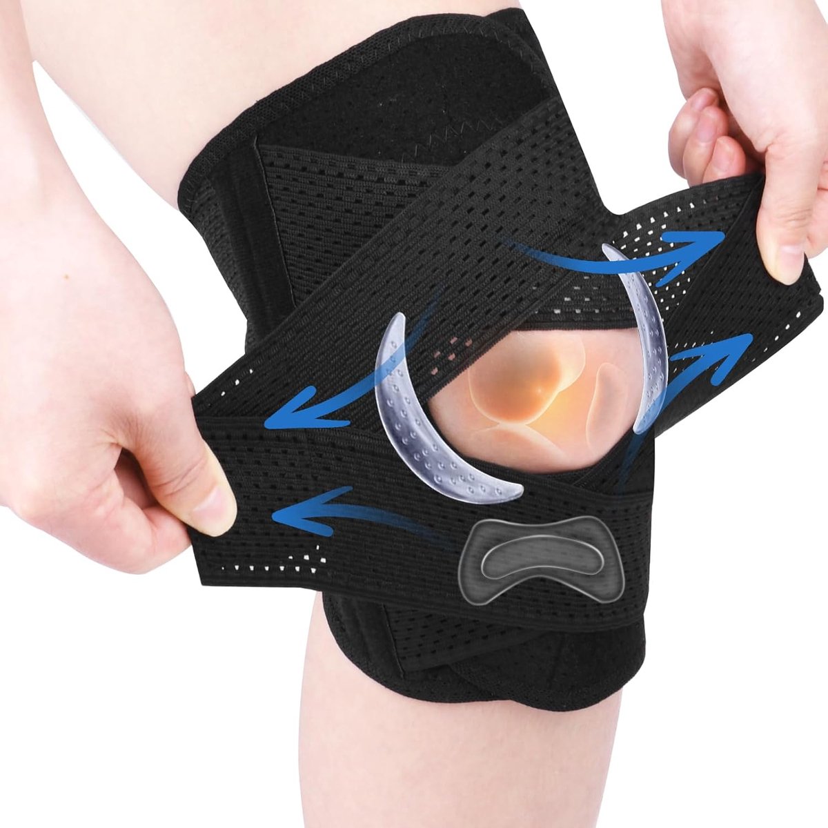 Kniebandage voor meniscus en sport, verstelbaar, patella-kniebandage, compleet met ademend netweefsel, uniseks, sportkniebandage met patella-pad, voor verlichting van artritis, hardlopen (XXL)