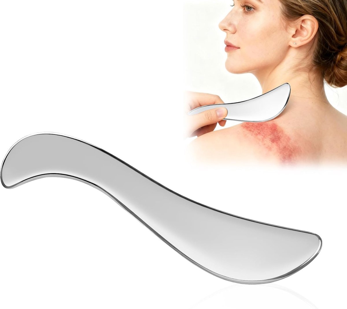 Sha roestvrij staal, lymfedrainage, massageschraper met opbergtas, cellulitismassage voor het hele lichaam, voor benen, rug, gezicht, nek, spierontspanning en pijnverlichting