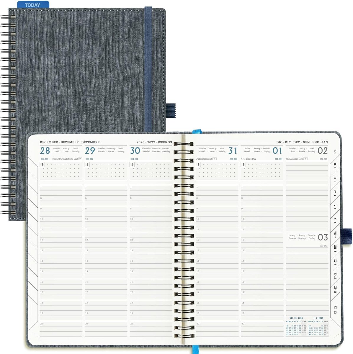 2026 2027: Weekagenda A5 Boekagenda(21,9 x 16,2cm) Schoolagenda 18 Maanden Verticale Weekplanner van Jul.2026 tot Dec.2027, 80 Grams Papier, Zachte PU-Leren Spiraal, Koolskoolgrijs