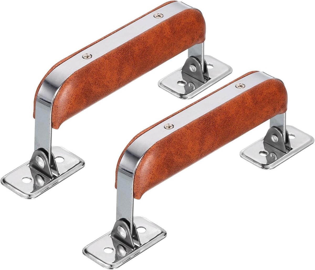 Lederen handvat, 2 stuks - metalen koffergreep, vintage koffervervangingsriemen, vintage trekgreep voor kist, handtas, aktetas, luidsprekerbox (bruin)
