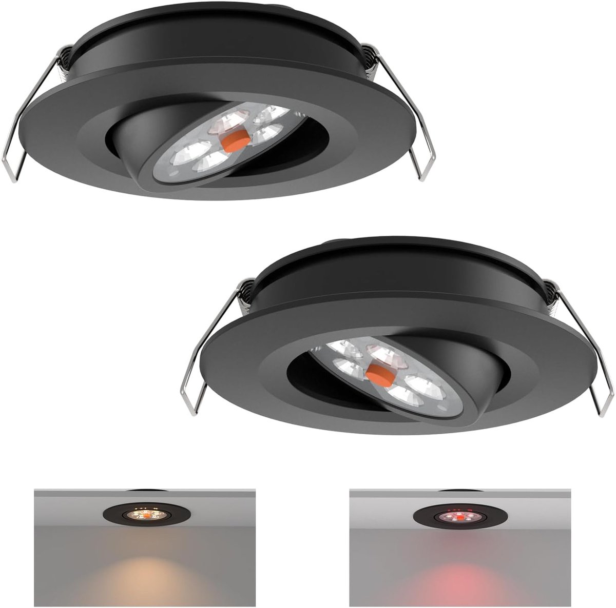 acegoo 12V LED inbouwlamp camper plafondlamp 2W spot Ingebouwde dimmer schakelaar en rood licht 70° draaibare 35° stralingshoek voor boot caravan keuken badkamer, aluminium 205lm(Zwart 3000K)