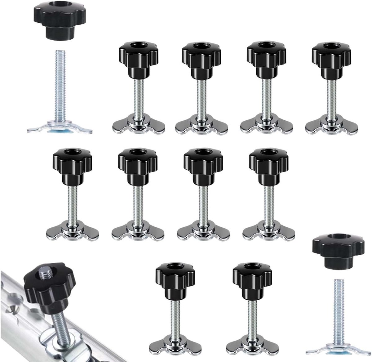 12 stuks airlinerail-accessoires, schroeffitting voor airlinerailfitting, M8 x 60 schroefverbinding met stergreep, eindmontage voor sjorrails