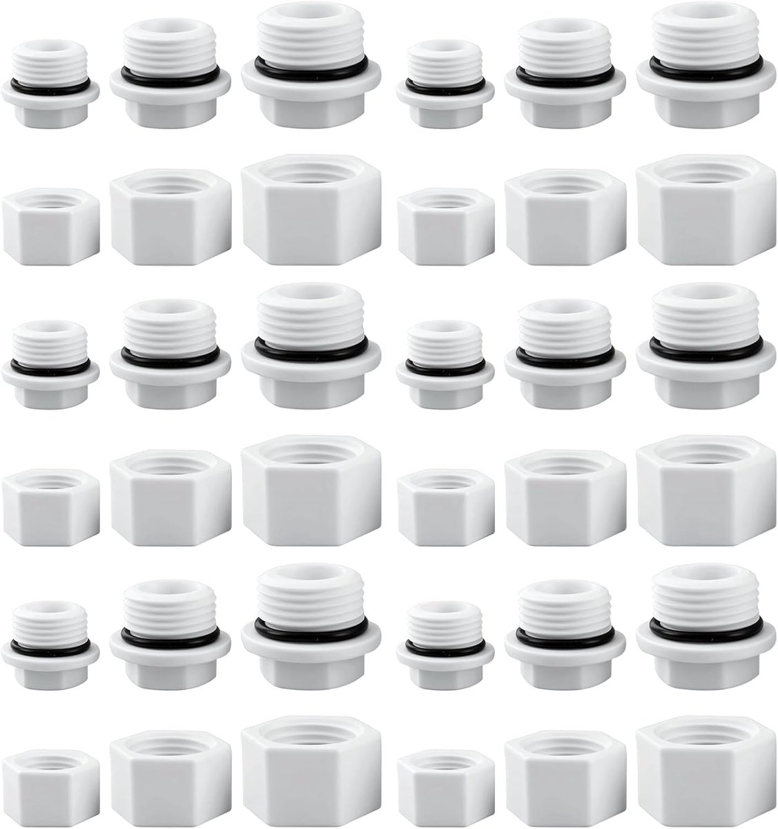 30 stuks blindstops, waterleiding met afdichting, afsluitdop binnendraad en sluitring, PPR-slangkappen, zeskantige afvoerklep, voor kranen, water