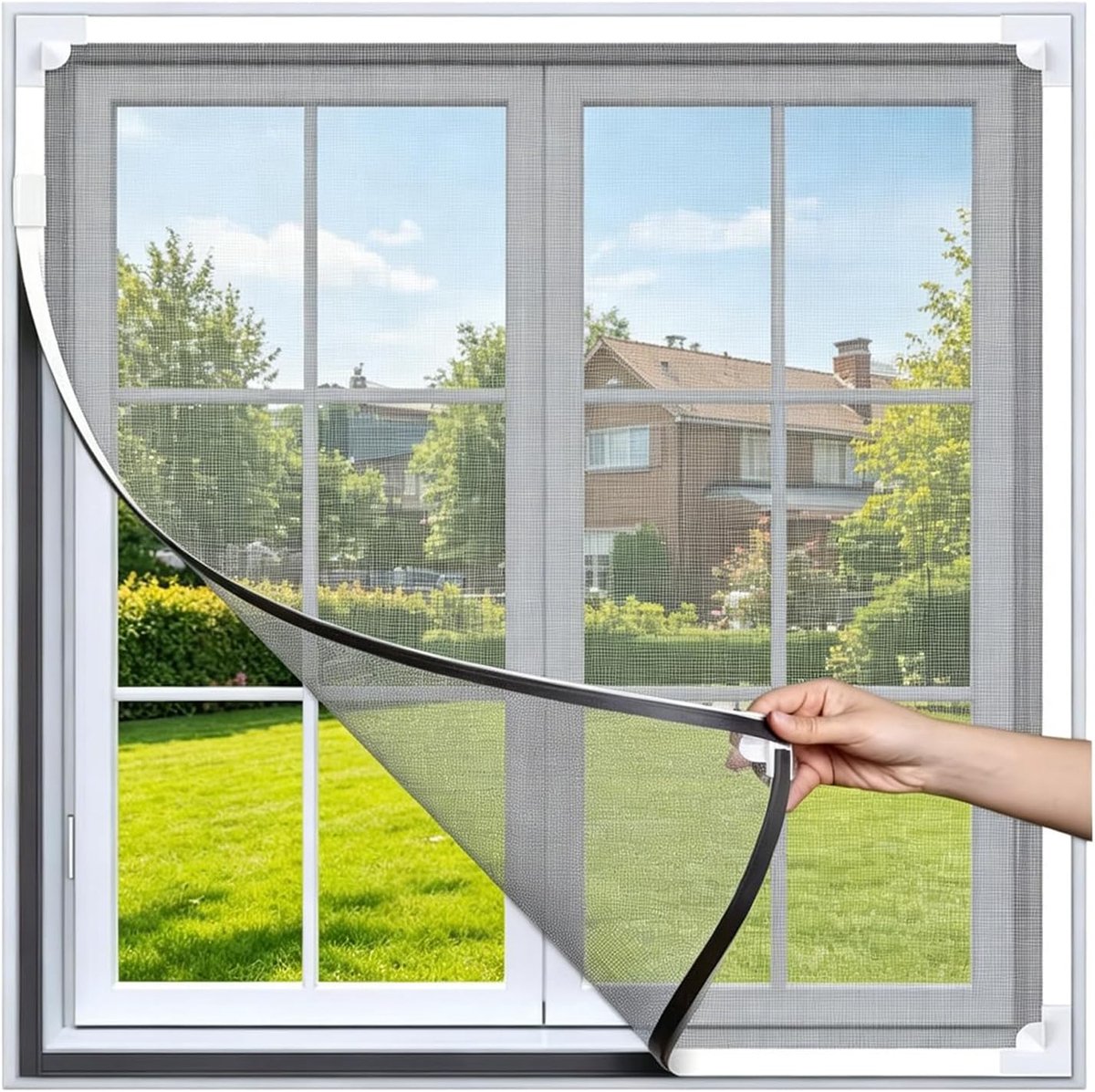 SnelShoppen - Magnetisch Raamhor 100 x 120 cm Vliegenraam Glasvezel PVC Frame Muggennet Raam Verstelbaar Wit Frame Zwart Net Voor Thuis, Tuin en Kampe