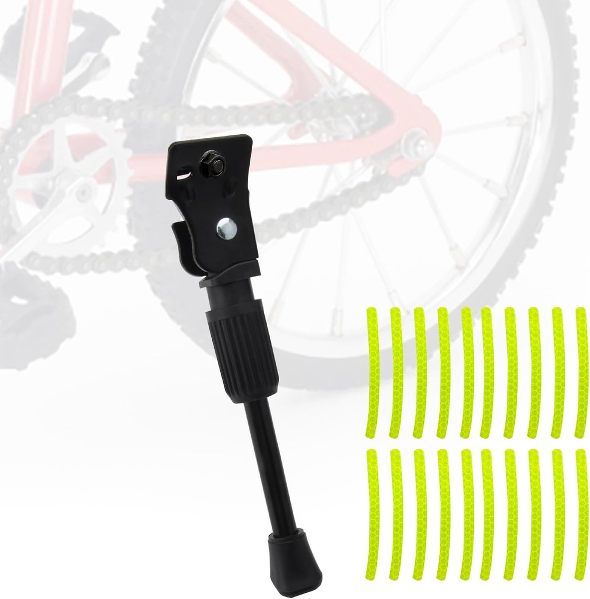 kinderfiets, fietsstandaard, achterbouwstandaard, 16 inch, zijstandaard, houder, aluminiumlegering, kubusvormige fietsstandaard voor kinderen, wielstandaard met 20 reflectorstickers