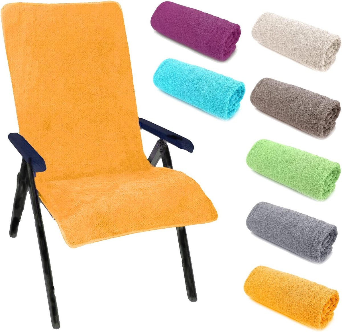 SnelShoppen - Hygienische Tuinstoelcover Hoge Rug 60 x 130 cm, Oranje, Sneldrogend, Absorbent, Voor Zwembad, Sauna, Gym, Terrycloth, Comfortabel, Mach