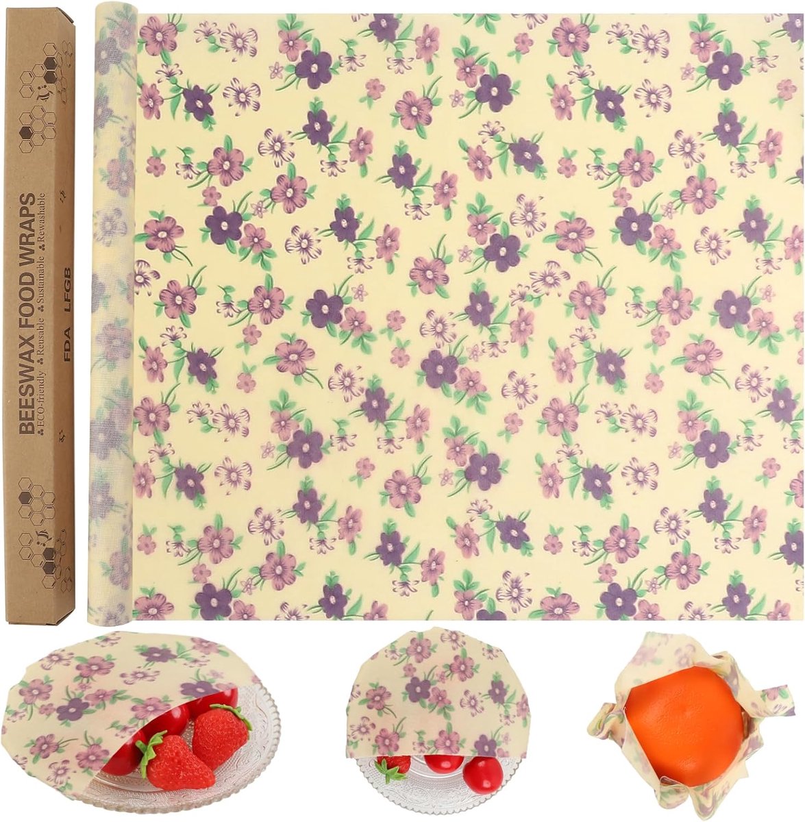 1 rol 33 × 100 cm, waspapier, bijenwasverpakking | Waspapier voor levensmiddelen, sandwiches, kaas, fruit enz. Herbruikbaar, wasbaar