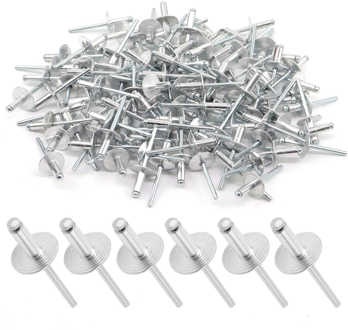 100 stuks Blindklinknagels 4,8 mm kop, 12 mm Blindklinknagels set, aluminium klinknagels, koepelkop popnagels, blindklinknagel grootkop flens, klinknagels voor auto's houtbewerking industrie