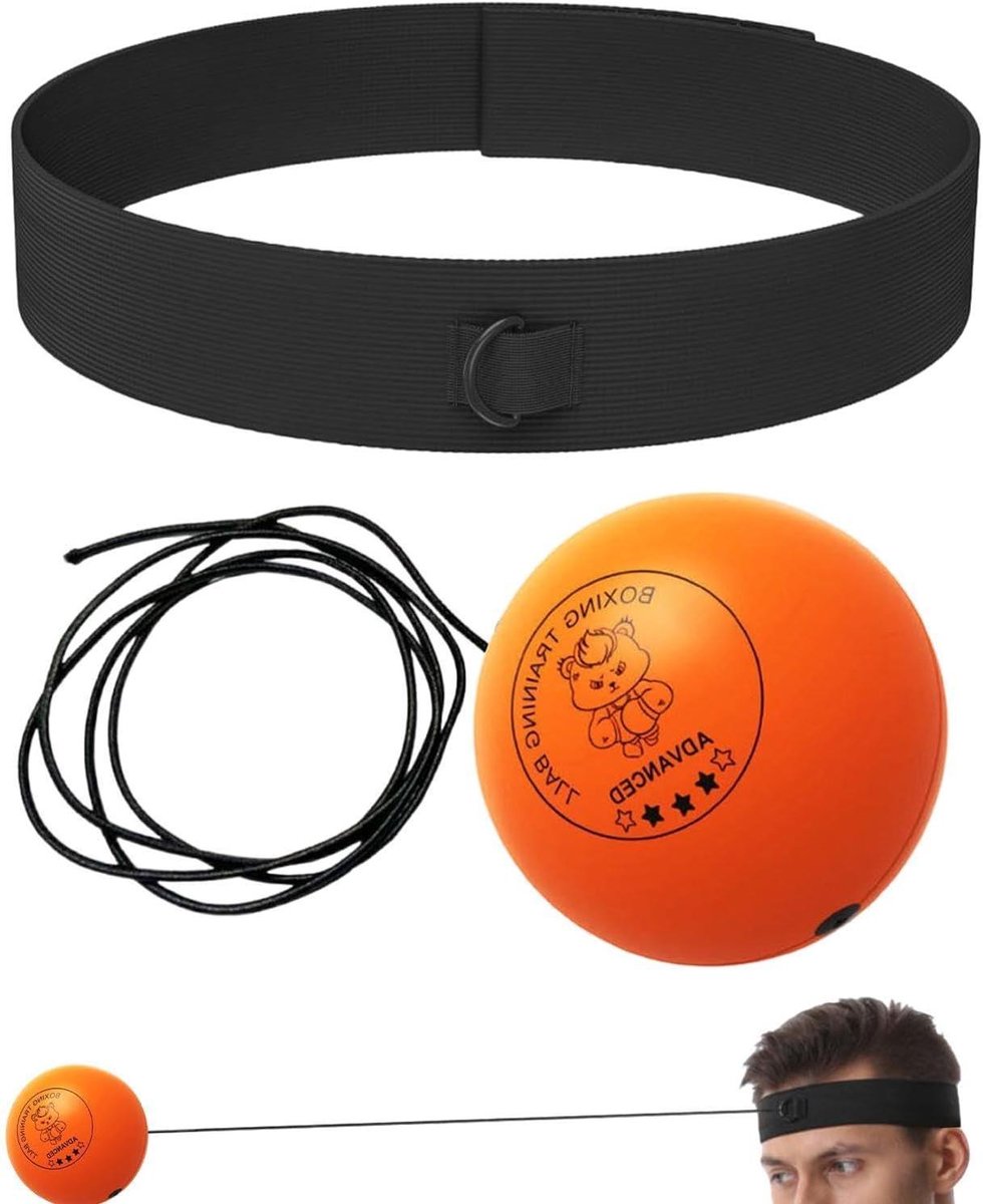 Boksbal met Hoofdband - Reactiebal Trainingsbal - Slagtraining Verbeteren - Verstelbare Ademende Hoofdband - 85 g - Oranje