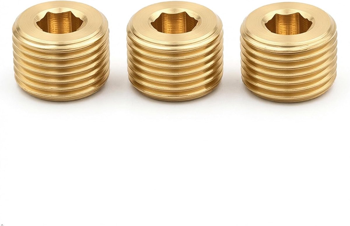 Blindplug 1/8" NPT messing buitendraad, schroefdraadstop, set van 3 stuks