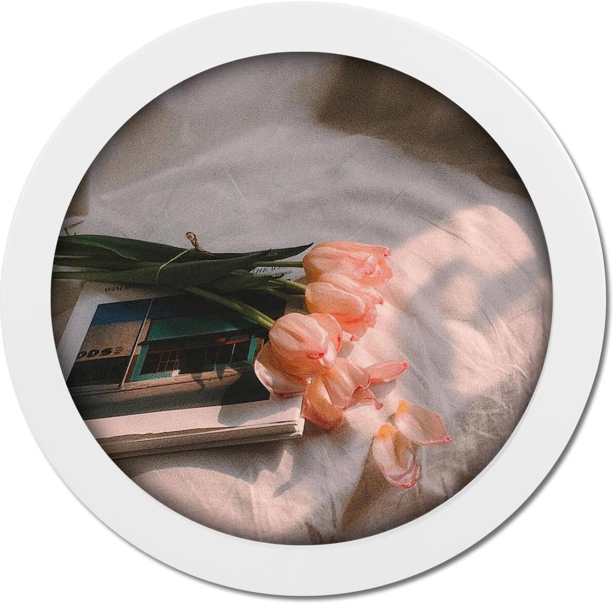 Ronde fotolijst, kleine fotolijst, posterlijst voor muur en tafel, creatieve wanddecoratielijst voor fotowerk, kunstschilderen, foto's (rond, wit, 23 cm)