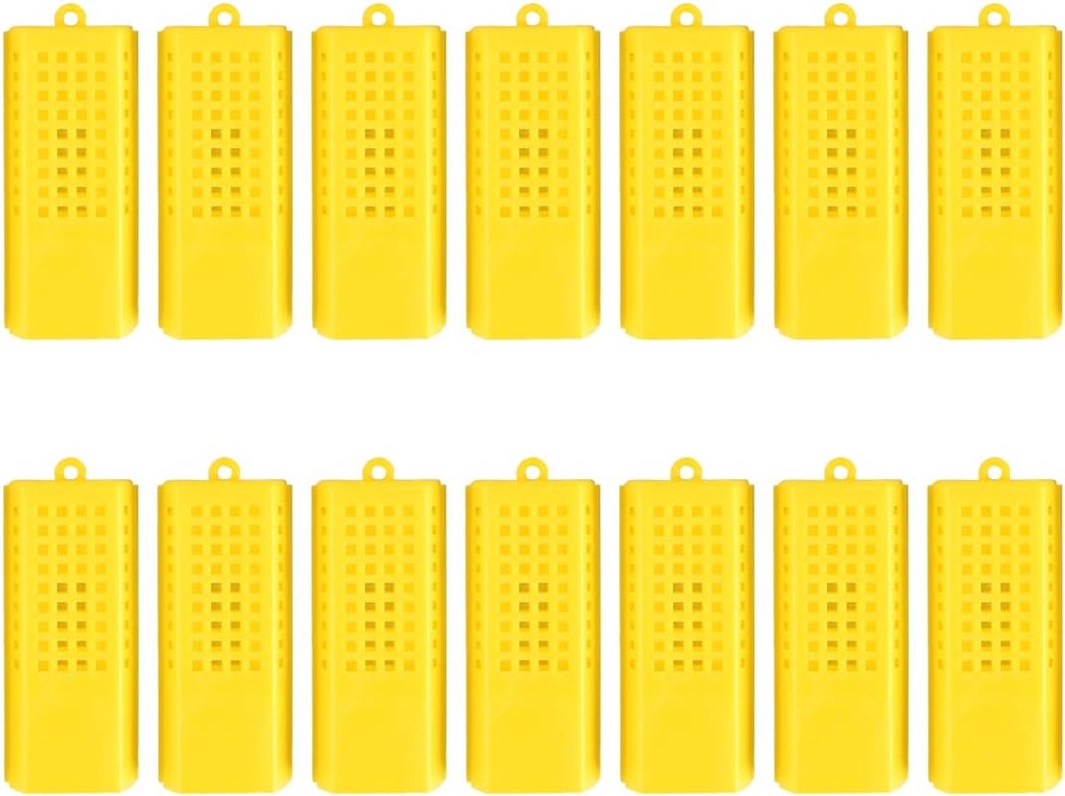 14 stuks bijenkoningin kooi, plastic bijenkoningin kooi, gele bijenkoningin kooi kit, essentiële bijenhouderij benodigdheden, voor imkers