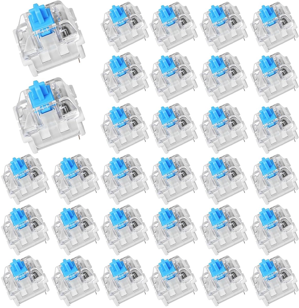 30 stuks blauwe mechanische schakelaars, toetsenbord, transparante as, nauwkeurige klikschakelaar, 3-polig toetsenbord, schakelaar, mechanische toetsenbordschakelaar voor gaming kantoor, montage en