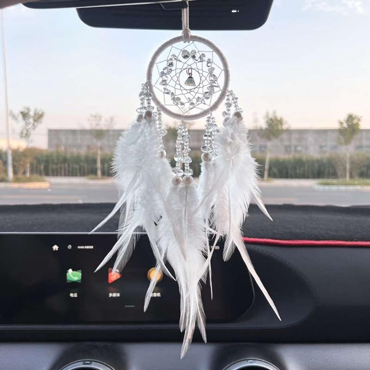 Dreamcatcher dromenvanger auto decoratie veer dromenvanger handgemaakte dromenvanger in Boheemse stijl voor auto wandbehang wooncultuur ornamenten handwerk kamerdecoratie wit