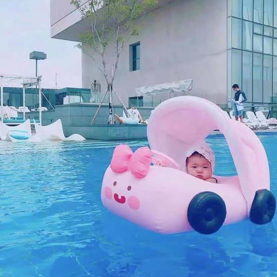Baby Zwembad Auto - Zwemband Ligstoel - Waterpret Buiten - Met Zonnescherm - Compact Opbergformaat - Geel — afbeelding 2