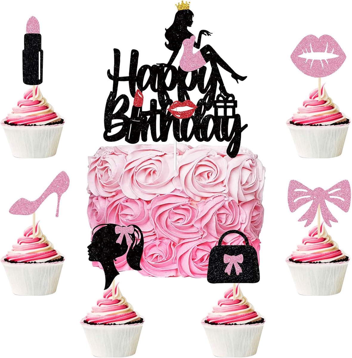 25 stuks taartdecoratie dames in hoge hakken lippenstift taart decoratie make-up cupcake toppers voor meisjes Lady Spa Bachelorette thema verjaardag party taart decoraties benodigdheden
