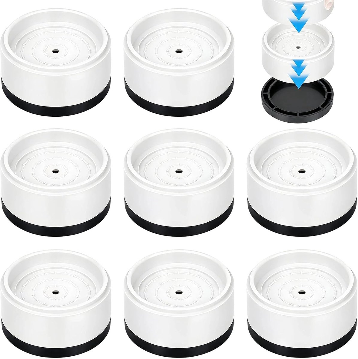 8 stuks meubelverhogingen, rond, stapelbare tafelverhoging, wit, bedverhoging binnendiameter 57 mm, antislip verhoging voor meubels, bankverhoging, voor tafels, stoelen en kasten