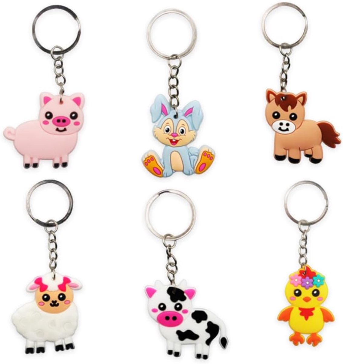 boerderijdieren, 6 stuks cartoon sleutelhangers boerderij accessoires tas hanger met sleutel, boerderijdieren sleutelring cadeau accessoires autosleutel