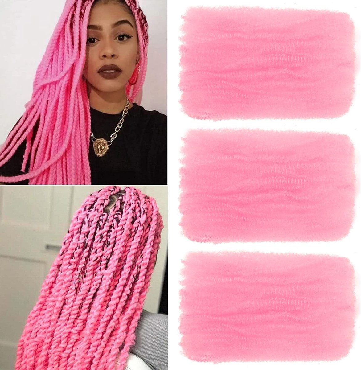 MarleyTwist-haarbulk voor dreadlock-extensies, Afro Kinky Curly synthetisch haar, 40 cm, 3 verpakkingen