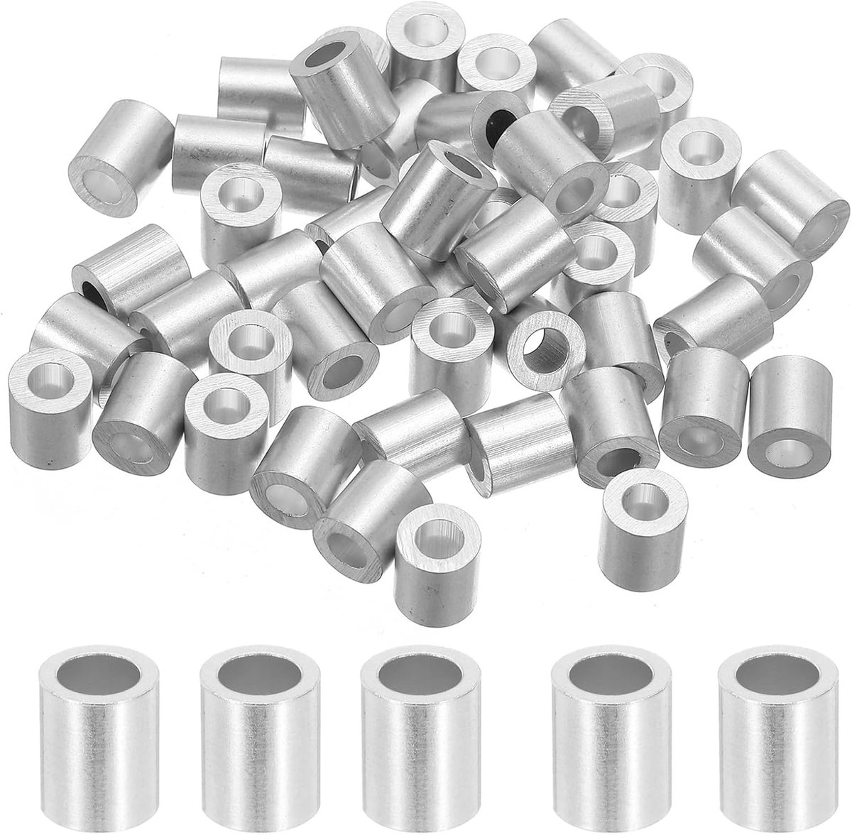 5/32" 4mm aluminium krimplus enkele ronde ferrule 10mm hoogte, zilver 50 stuks