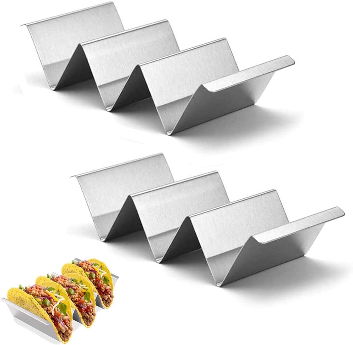 V-shaped Taco Holder for Gatherings - Stable and tip-proof | Holds 6 sandwiches securely at once - Prevents tipping reducing filling spillage by 80% - 2 pieces stainless steel