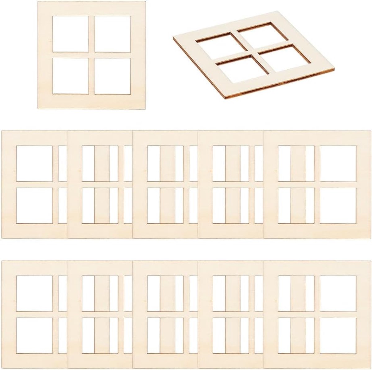20 stuks houten miniatuur venster vierkant miniatuur raamkozijn mini raam tuin ornamenten mini meubels raamkozijn voor miniatuurhuizen decoratie meubels accessoires - 7x7cm