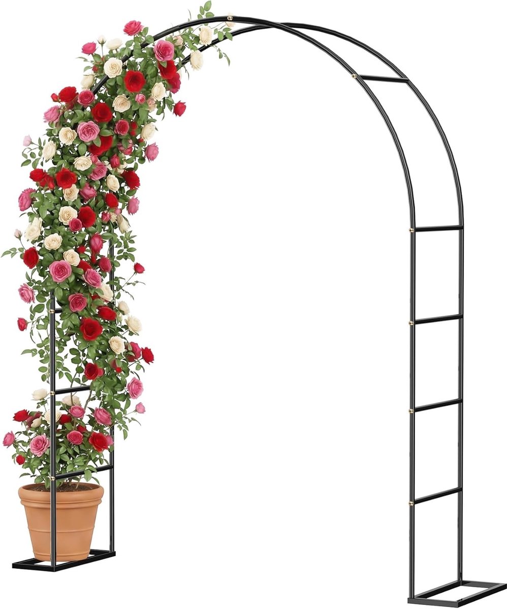 Speed Rozenboog van metaal met afneembare bodem, tuinboog voor klimplanten, 230 x 180 x 38 cm, voor tuin- en bruiloftsdecoratie, zwart (1 stuk)