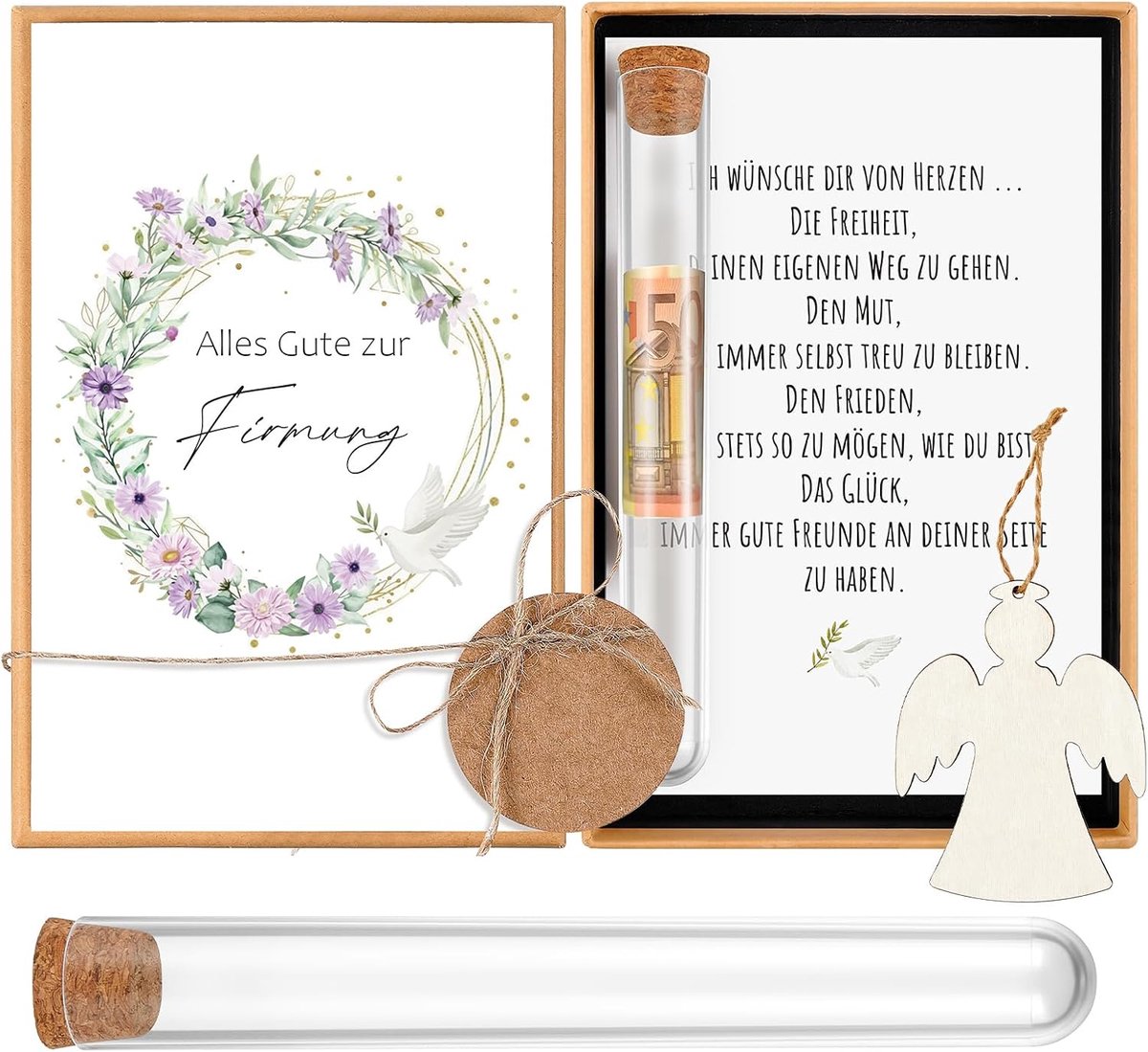 Bevestigingscadeaus in Geld Bevestigingskaart Cadeaus Voor Meisjes en Jongens met Reageerbuisje houten Engeltje kaart verpakking Voor Geldcadeaus voor Cadeaubonzaden