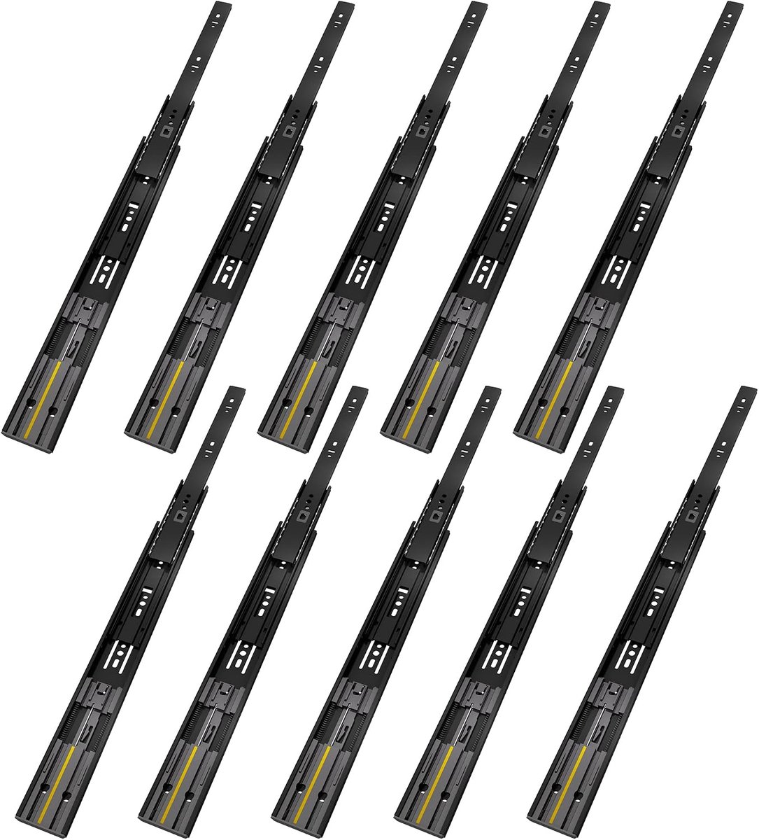 350mm Softclose ladegeleider #K45, 3-voudig volledig uitschuifbaar, zwaar uitgevoerd met een draagvermogen van 42kg, zelfsluitende demping, kogellager, zijmontage, zwart, 5 paar