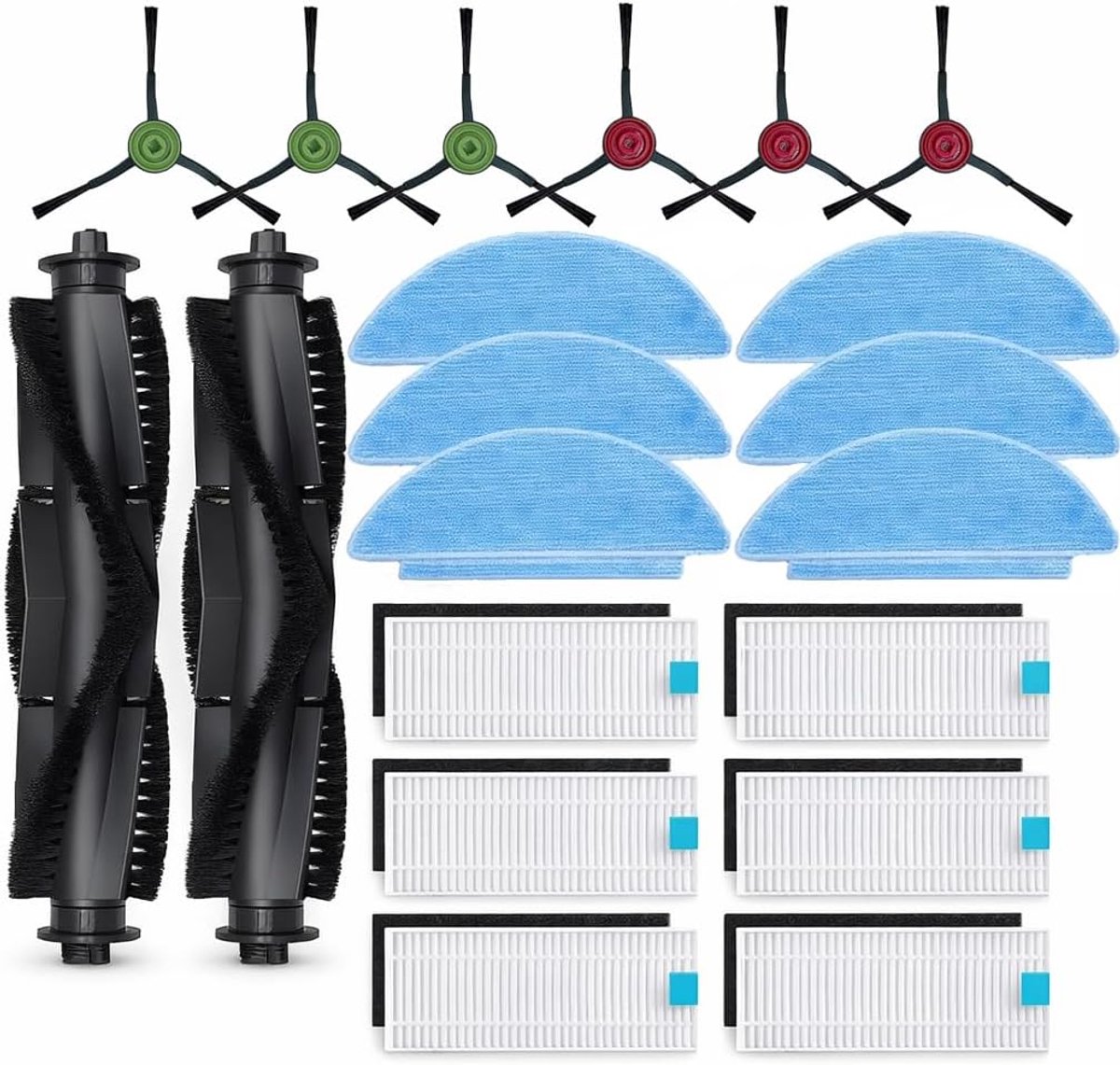 Accessoires en vervangingsset voor robotstofzuigers – compatibel met: voor Tikom L9000, voor Lubluelu SL60D, voor HONITURE Q6 SE, voor Laresar L6 Nex – 2 hoofdborstels, 6 zijborstels, 6 HEPA-filters,