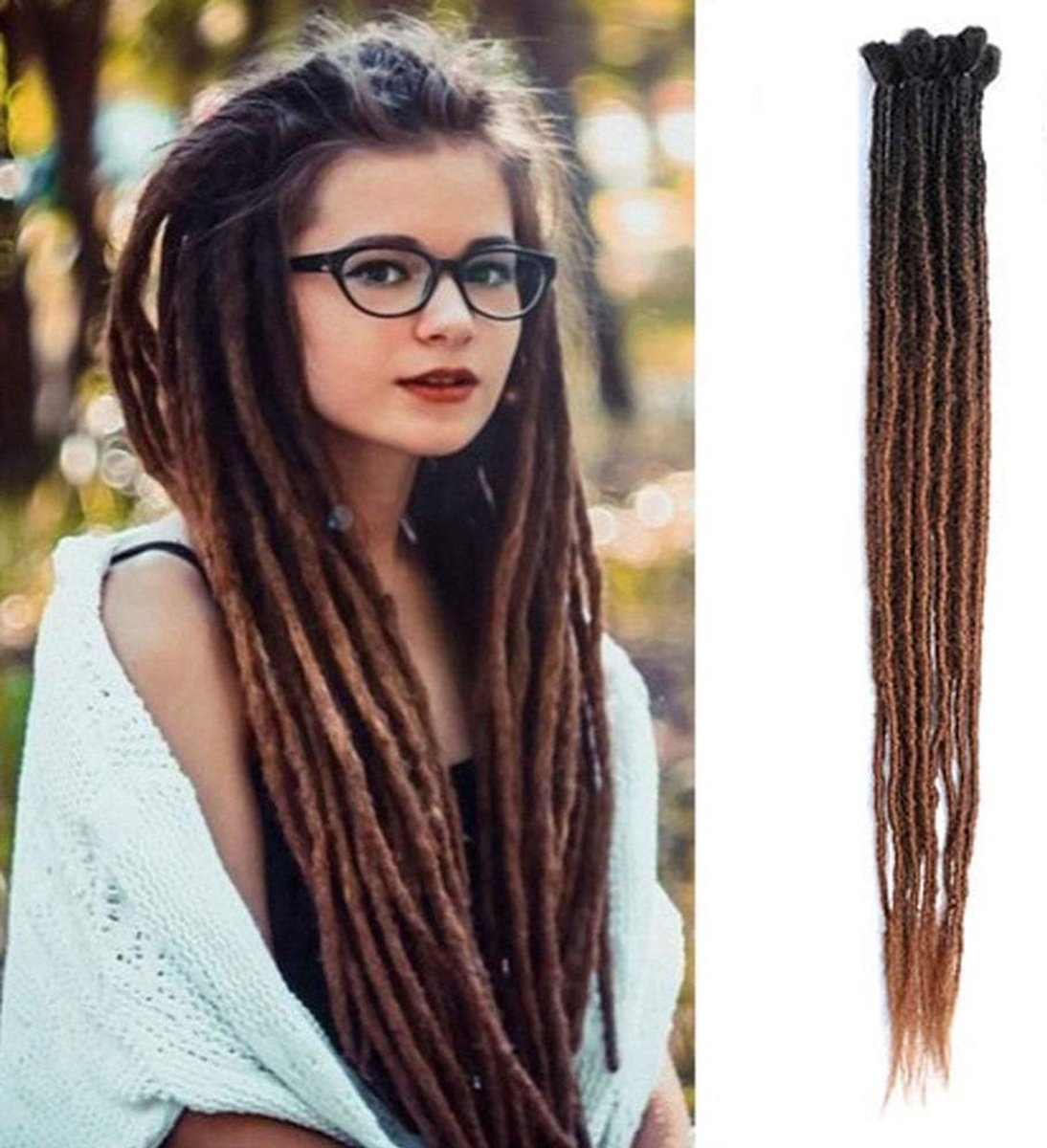 61 cm Ombre Dreadlocks Extensions 10 strengen synthetische dreads gehaakt haar voor vrouwen / mannen Jamaica Reggae Locs (ombre zwart en donkerbruin)