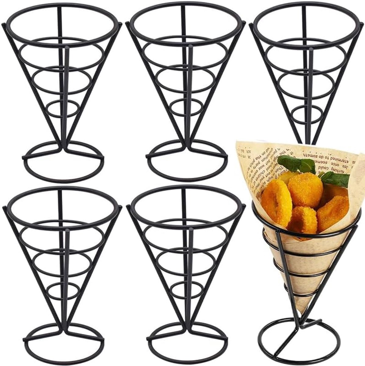 6 stuks, conische frietstandaard, voor vingers, voedselcontainers, conische houder voor friet, snackhouder, levensmiddelenmand
