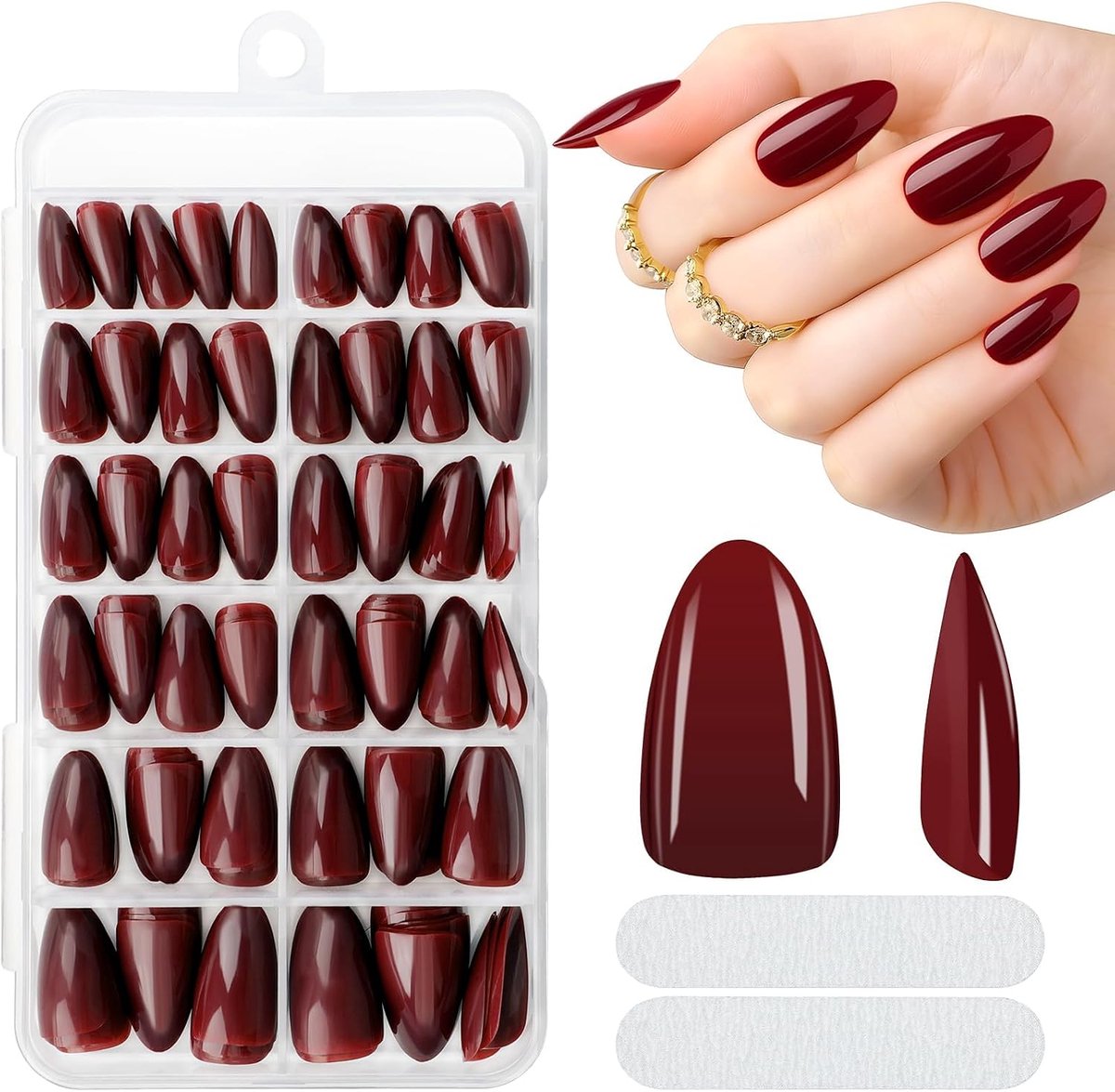 240 stuks Press On Nagels Kort, Volledige Deknagels om op te lijmen, Kunstnagels om op te lijmen Set, Amandel-Rood