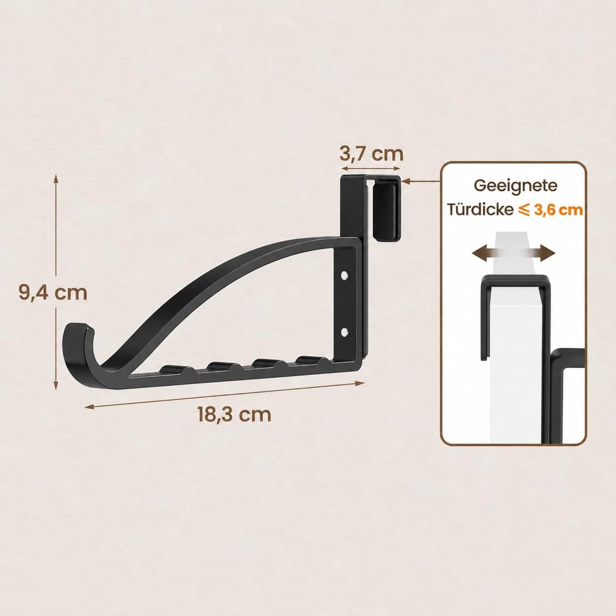 Deurhaken om op te hangen voor kleerhangers, set van 2 ruimtebesparende deurgarderobe voor kleding, jassen en tassen, zonder boren, geschikt voor deuren tot 3.6 cm deurdikte, zwart