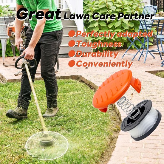 Spoelen, compatibel met Black & Decker grastrimmer, Ø 1,65 mm, 10 m trimmerspoel, bevat 12 reserve trimmerspoelen, 3 reservespoelafdekking en 3 reserveveren — afbeelding 4