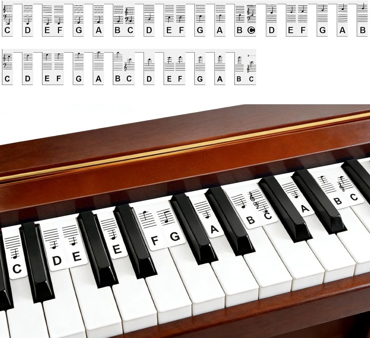 SnelShoppen - Verwijderbare Piano Toets Labels Silicone Piano Noten Labels Piano Gids voor 61 Toetsen, Herbruikbare Keyboard Noten Stickers voor Begin