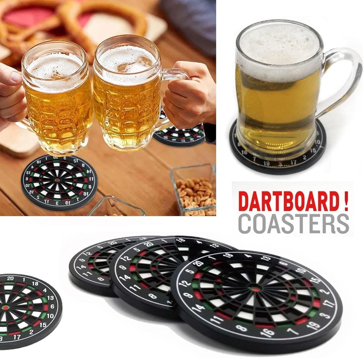 Bierviltjes set van 4 - wasbaar en hittebestendig - met dartborddesign - ideaal voor thuis en in de kroeg - ShopVlot