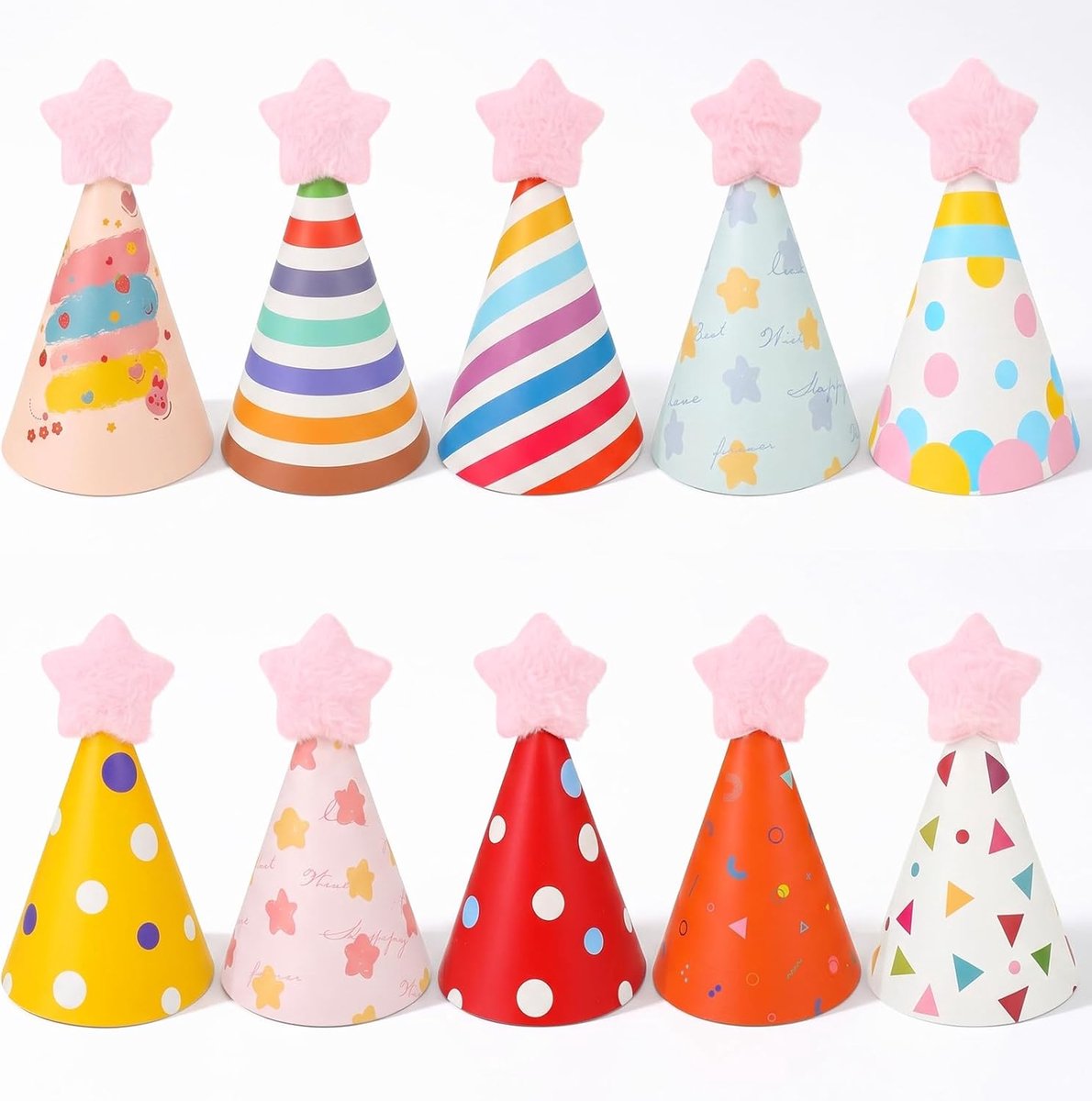 SnelShoppen - 10 Stuks Mini Feesthoedjes voor Honden, Katten, Konijnen, Pluche Dieren, Poppen, Verjaardagsfeestjes, Verstelbare Cone Hoed met Elastisc