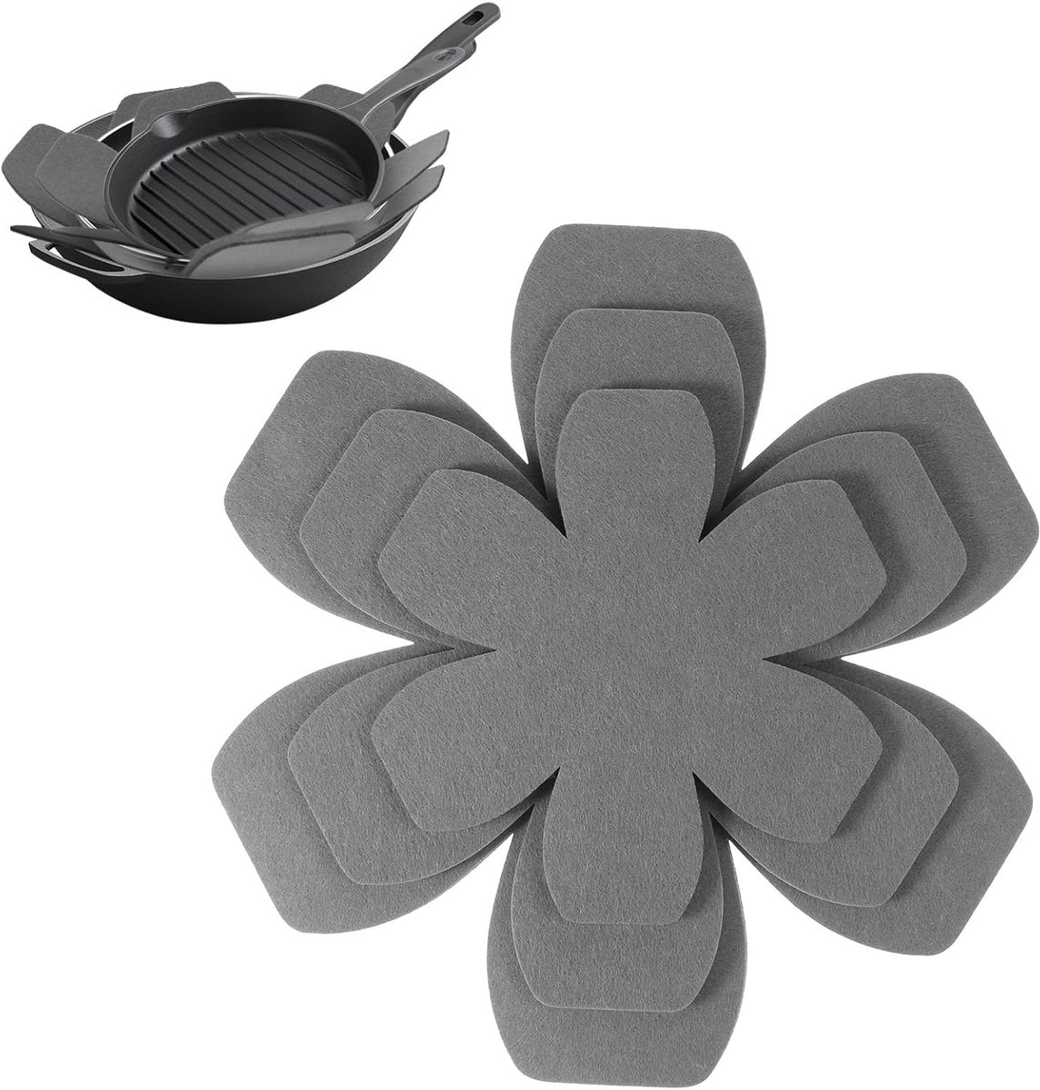 SnelShoppen - 6 Stuks Vilt Pot Beschermers, 3 Maten (15/20/25 cm) Keuken Protectie, Antislip Warmte Isolatie Mat voor Pannen, Potten en Schalen (Grijs